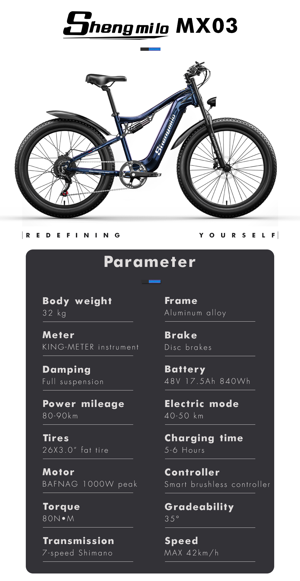 48V 1000W Power MTB Electric Mountain Bike With 17.5ah Lithium Battery Disc Brake