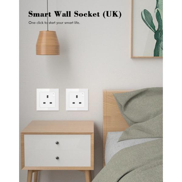 Tuya Wifi Smart 16 Amp Socket UK Remote/Voice Control Glass Panel Smart Electrical Outlet
