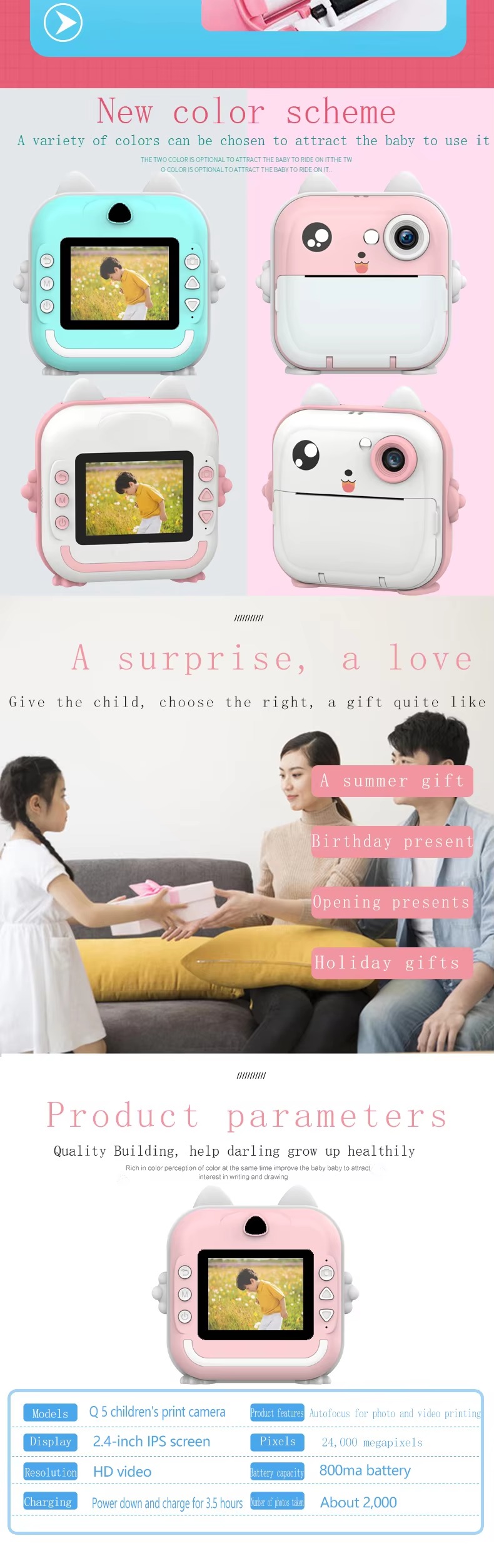 Children 1080P HD Digital Camera Toys Instant Print for Kids Thermal Print Camera Instant Print Photo Video With 32G Memory Card