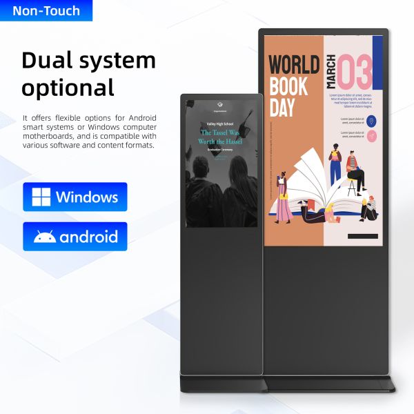 Non Touch Floor Standing Digital Signage Display 65 Inch 4K UHD 2GB Android Commercial Advertising Screen