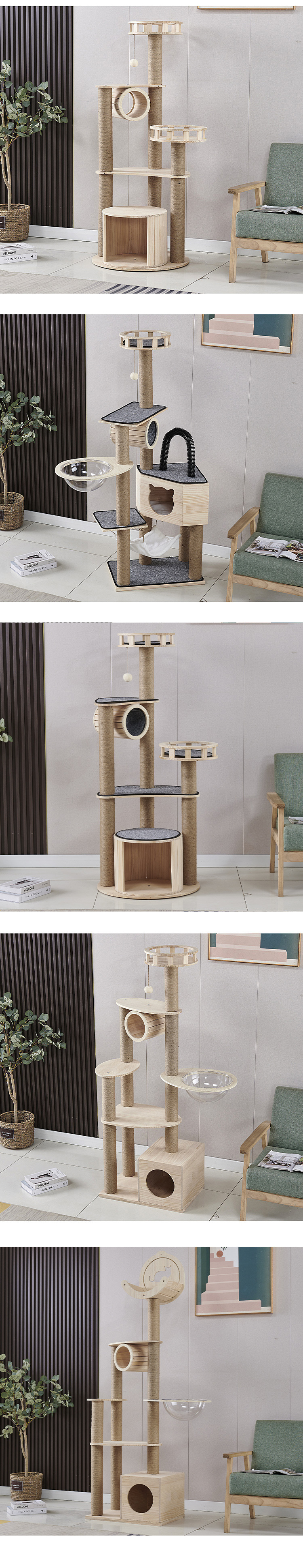 Cat ToysCustom Sizes Wooden Cat Tree with Scratcher Houses and Playing