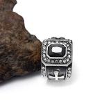 Vintage Inlay Mens Gothic Stainless Steel Band Ring with Black Cubic Zircon