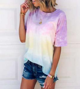 China Custom Clothing Summer Tie Dye Print Gradient Rainbow T - Shirt on sale