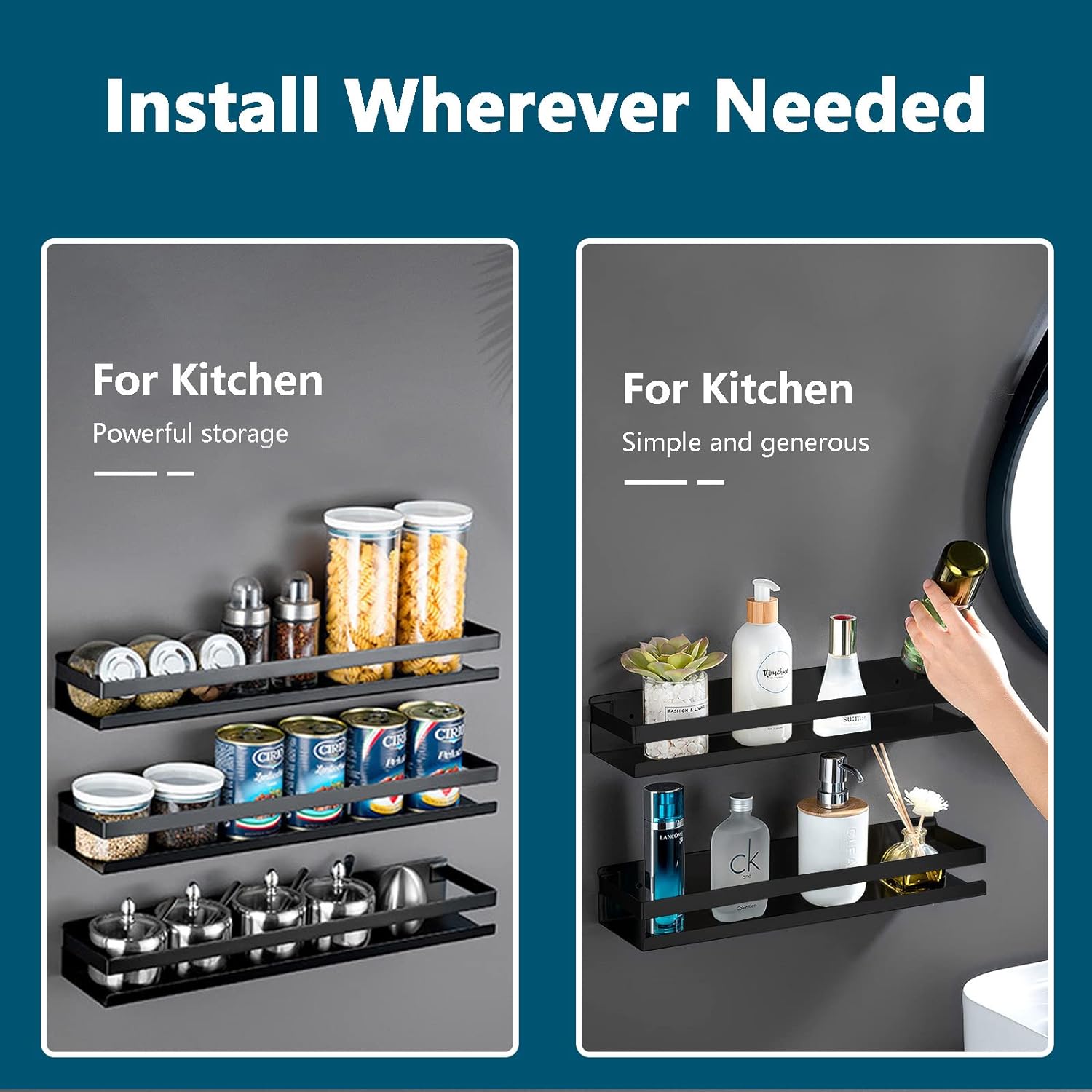 Wall Shelf Metal Wall Shelves Wall Organizer for Black Spices Bottle Storage