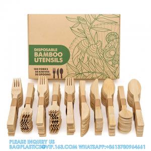 China Disposable Bamboo Wooden Cutlery Set | 100% All-Natural Eco-Friendly Biodegradable And Compostable Utensils on sale