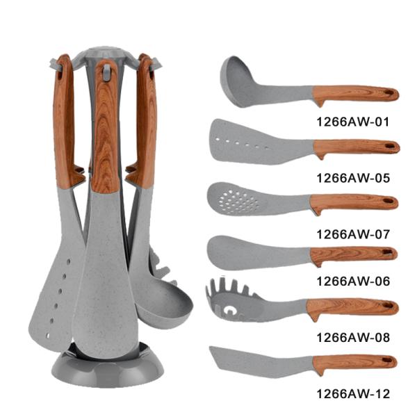 ISO9001 Certified Non-stick Cookware Set with Wooden Finish Handle and Kitchen Utensils
