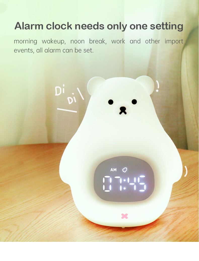 LED Night Light and Sound Machine Cute Bear Sleep Training Clock for Kids' Bedrooms