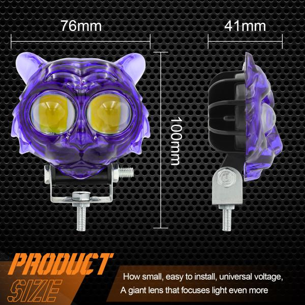 Lucency Purple Pink Tiger Design Mutiple Flash Color Motorcycle Spotlight