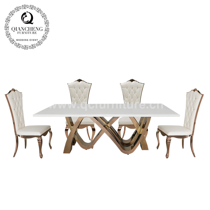 78inch Luxury Marble Dining Table 8 Seater Stainless Steel Metal Legs