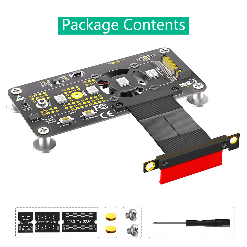PCI Express PCI-E 3.0 4X to NGFF M.2 2280 M2 NVME SSD Converter Adapter Card Cooling Fan + High Speed Extension Cable 100MM