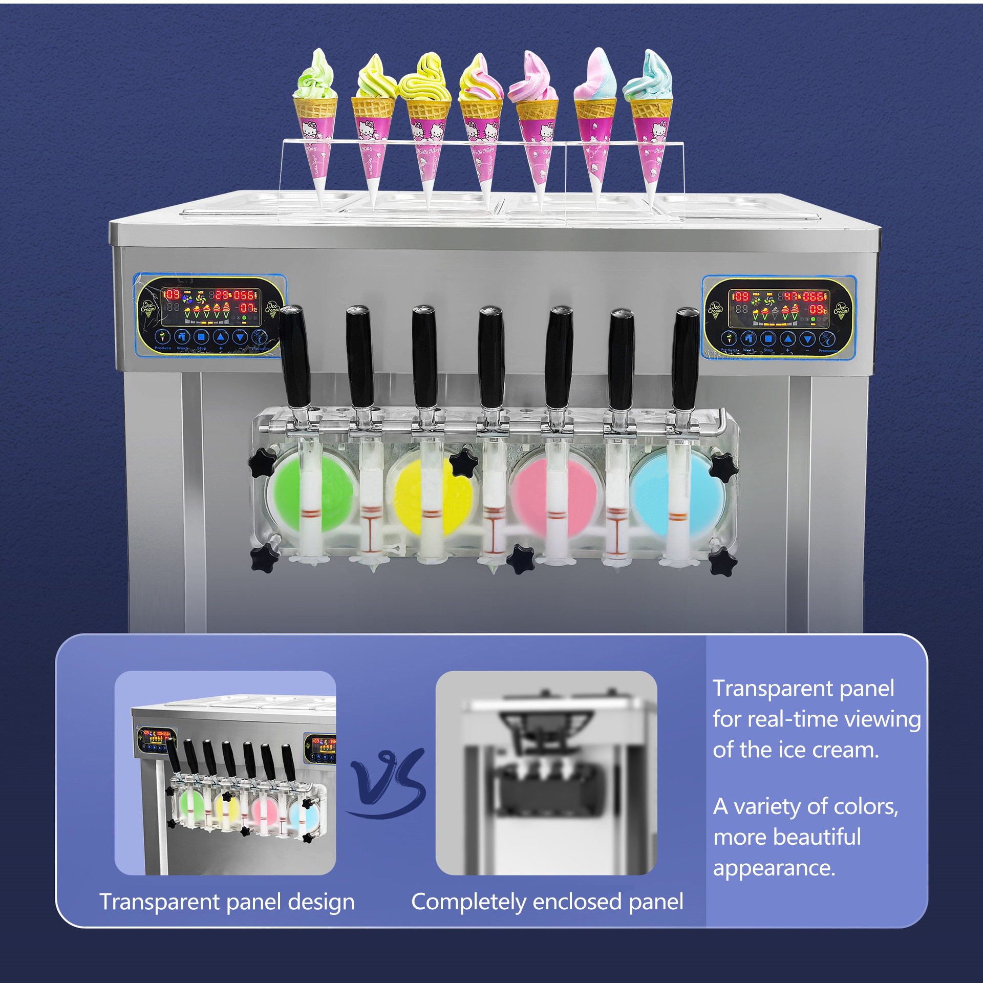 Continuous Production Capacity 540 cups /70g Soft Serve Ice Cream Machine 7 Flavors Automatic Yogurt Icecream Maker