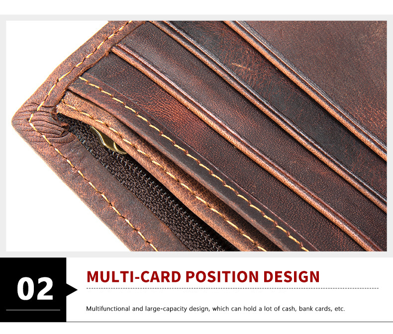 Original Retro Style Men's Wallet with Zipper Closure and Genuine Leather Material