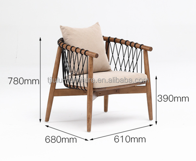Mail Packing Y Nordic Lounge Wood Sofa Leisure Chair Woven Rope Solid Wood Chair With Armrest for Hotel