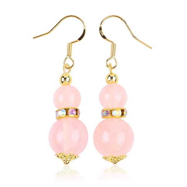 Healing Energy Pink Rose Quartz Crystal Short Dangle Round Shape Bead Hook