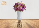 Contemporary Glossy White Fiberglass Planters Gold Leaf Pedestal Base For