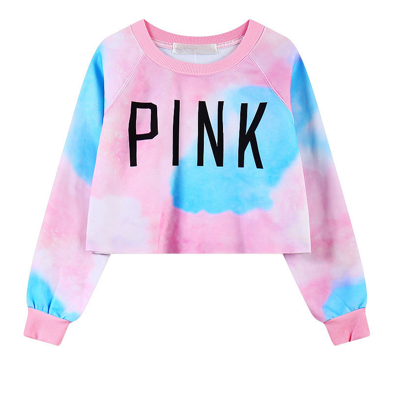 Fancy colorful tie dye pullover custom crop hoodies for women