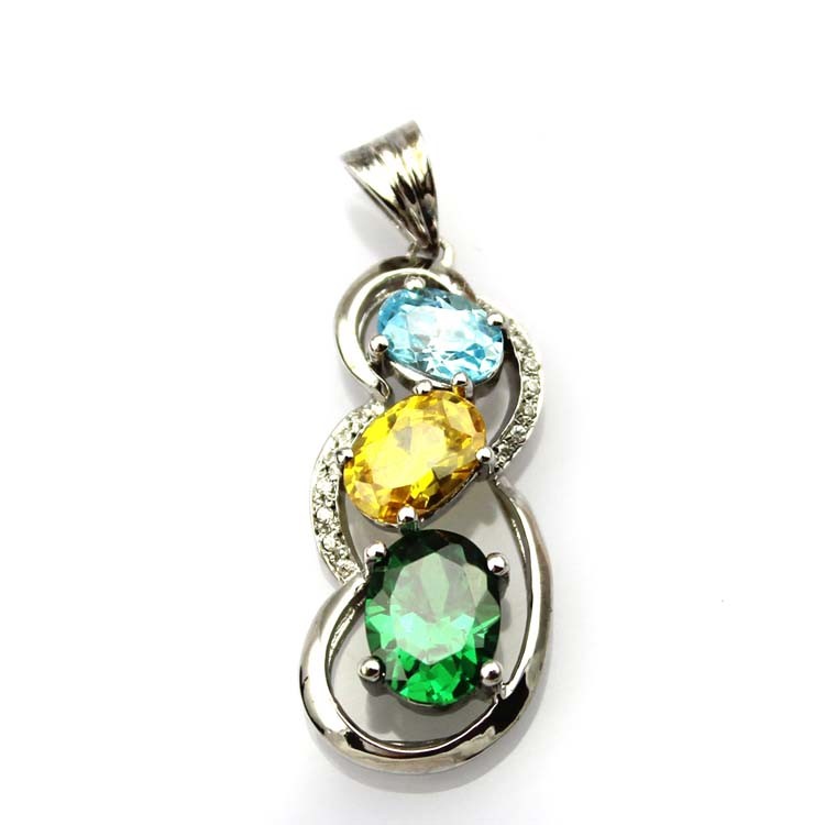 Fashion Sterling Silver Jewelry Mix Cubic Zircon Three Stones Pendant(PSJ0388)