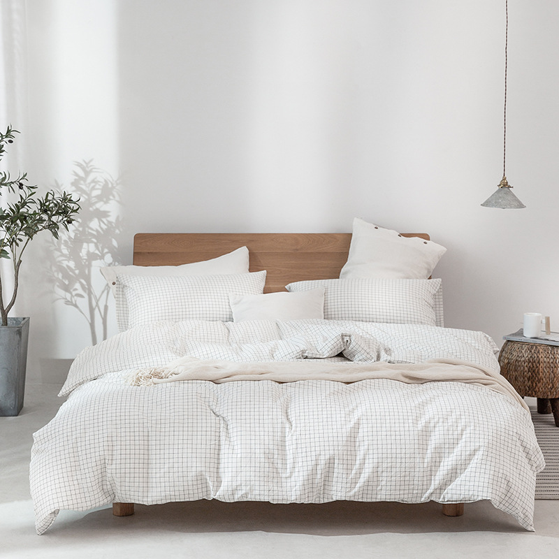 100% Washed Cotton Bedding Set Soft Hand Feel Breathable and Durable Linen Like Texture