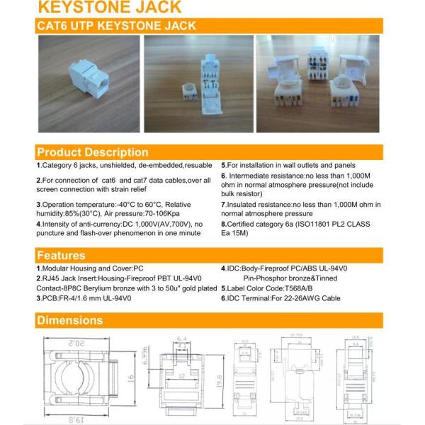Cat6 UTP Keystone Jack RJ45 Toolless 180° FLUKE Testing Modular Ethernet Jack