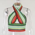Colored Neck Sleeveless Sexy Slim Knit Cross Blouse Women