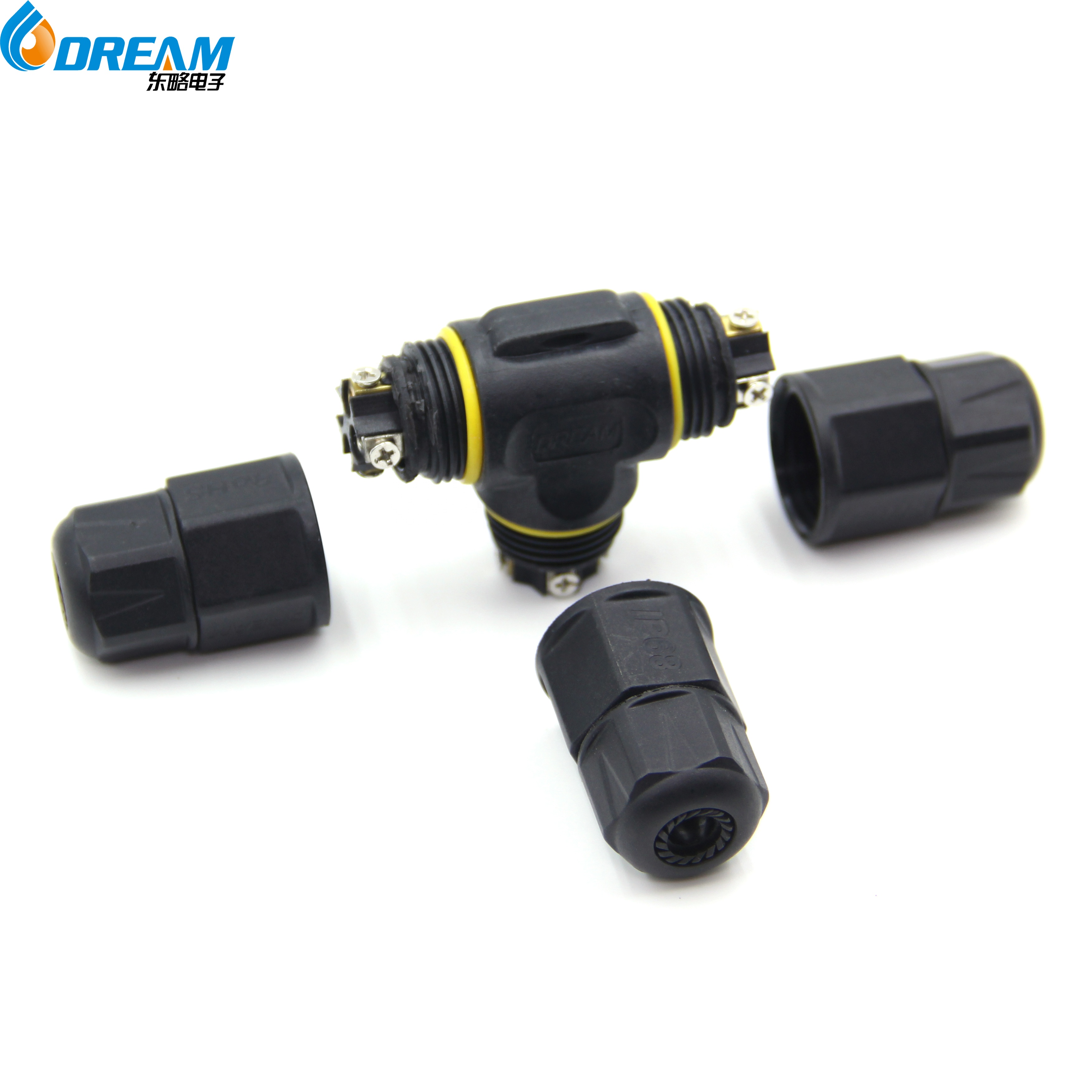 IP68 TUV Certified 3-Way M20 Waterproof Connector For LED Lighting Cable Range