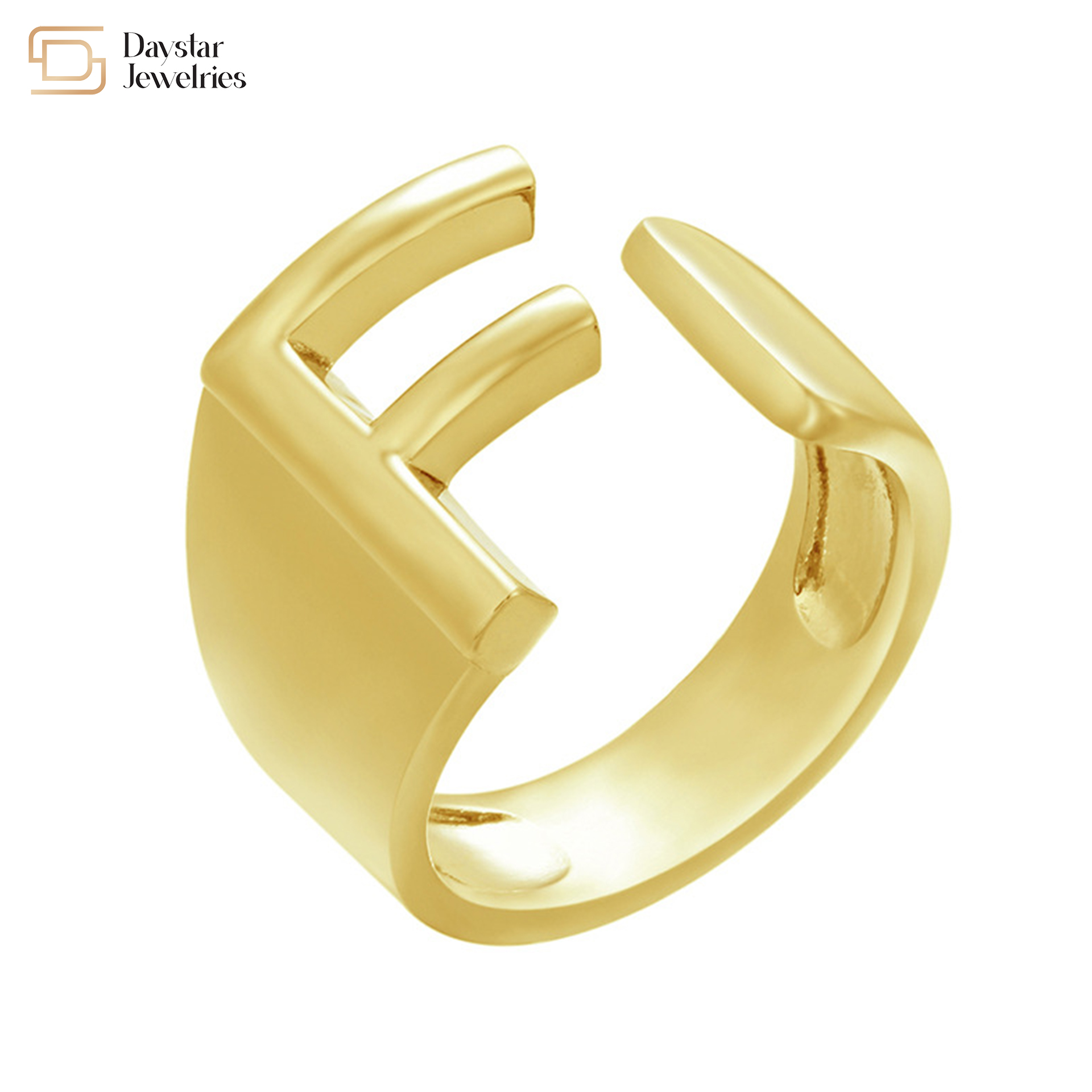 Gold Plated Adjustable Initial Letter Ring Custom Alphabet Chunky Jewelry