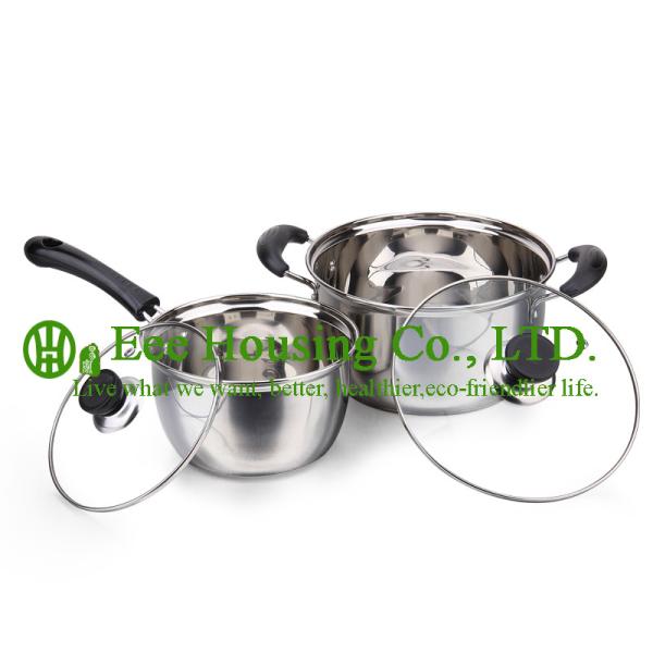 2 pieces stainless steel cooking cookware including fry pan and soup pot and