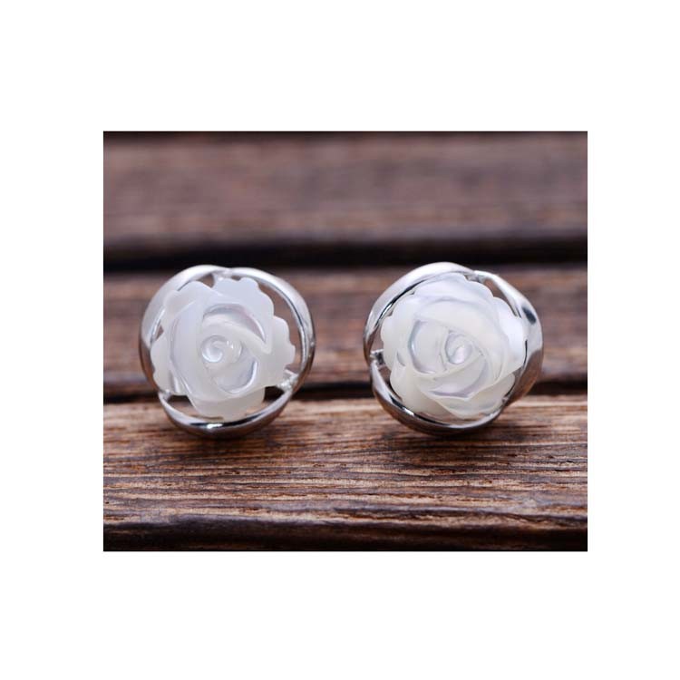 Sterling Silver Mother of Pearl Stud Earrings(XH022915W)