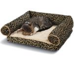 Leopard Print Memory Foam Bolster Dog Bed Suede Fabric Cover Non - Slip Bottom
