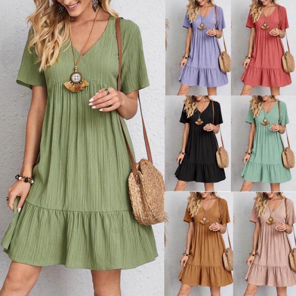 2023 Summer European and American Female Skirt Loose Casual Short Sleeve Waist