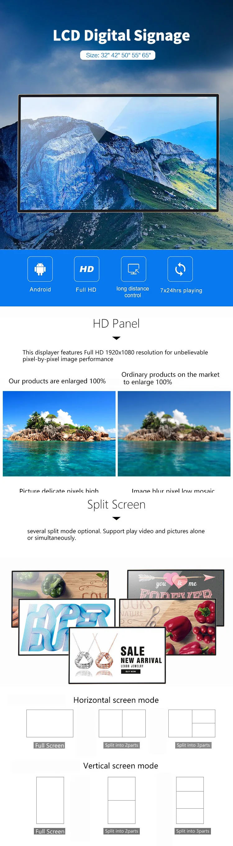 55 65 85 Inch Ultra Clear LCD Touch Display , CE LCD Touch Screen