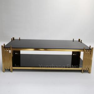 Wholesale Double Tempered Glass Center Table Rectangle Shape Gold Frame from china suppliers