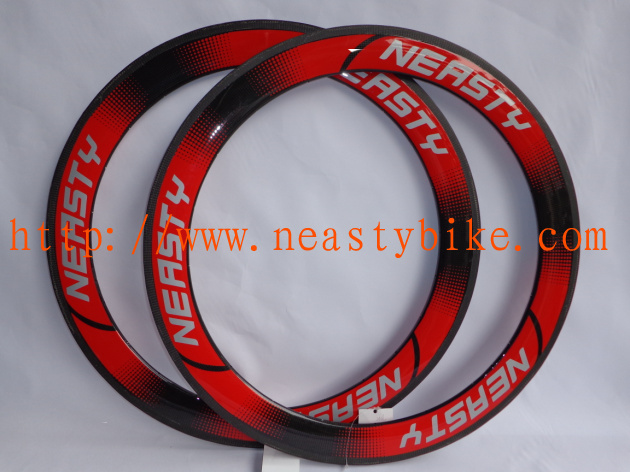 Road carbon rim,Full Carbon rims;60mm Tubular/clincherT700C red Rims