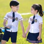 Square Collar Polyester Kids School Uniform White Short Shirt For Girls And Boys