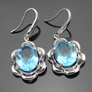 Wholesale 925 Sterling Silver Blue Topaz Cubic Zircon Dangle Drop Earrings (PSJ06345) from china suppliers