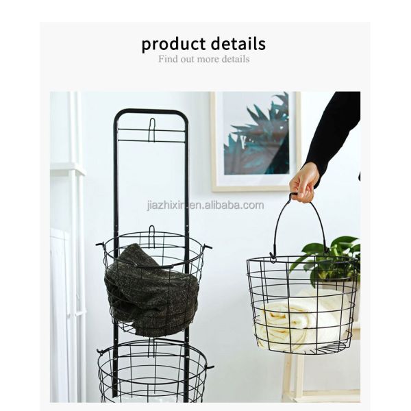 Bathroom 3 Tier Iron Wire Mesh Dirty Clothes Basket Removable Push Pull Laundry Holder with Wheels Toilet Trolley Storage Rack