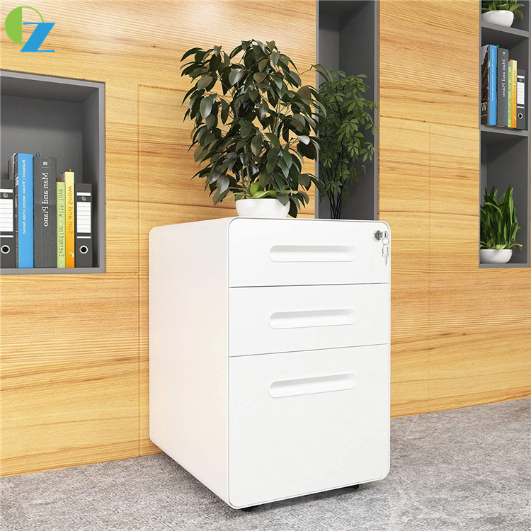 Curved Edge Office 3 Drawer Steel Filing Cabinet Metal Handles