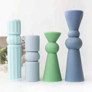 Wholesale Large Tall Pillar Decorative Candle Mold Roman Aesthetic Striped Cylindrical Silicone Mould DIY from china suppliers