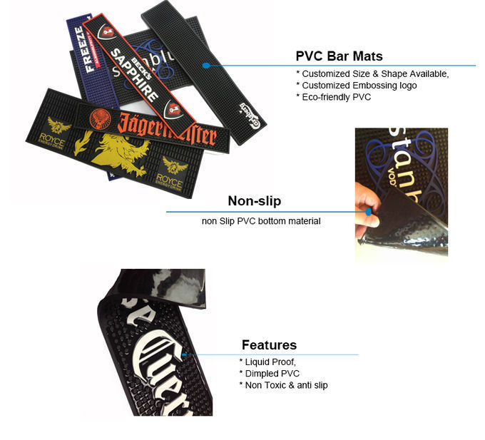 Custom Promotional Soft PVC Bar Mat Spill Mat Rail Drip Mat Bar Runner