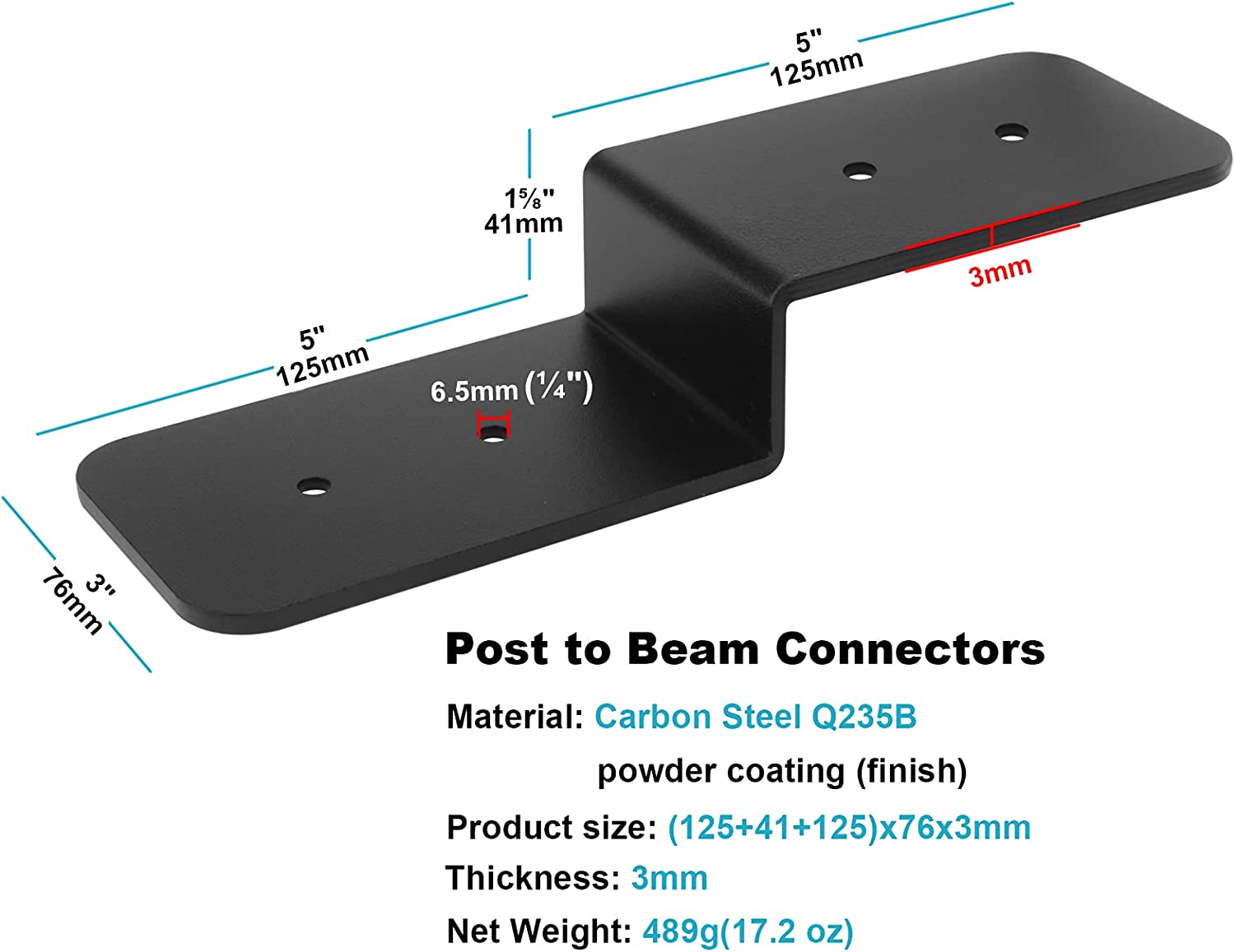 125*76mm Heavy Duty Steel Black Z Bracket Beam Support for Outdoors Wooden Frame Fixing