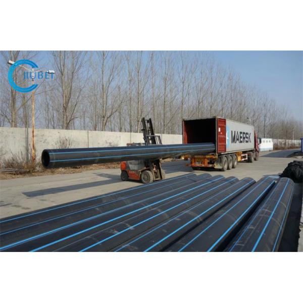 Black With Blue Strips Dredging HDPE Pipe For Customized Thickness And Steel Flange Connection