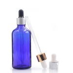 Round Blue 100ml Oil Dropper Glass Bottle With Glass Liquid Pipette