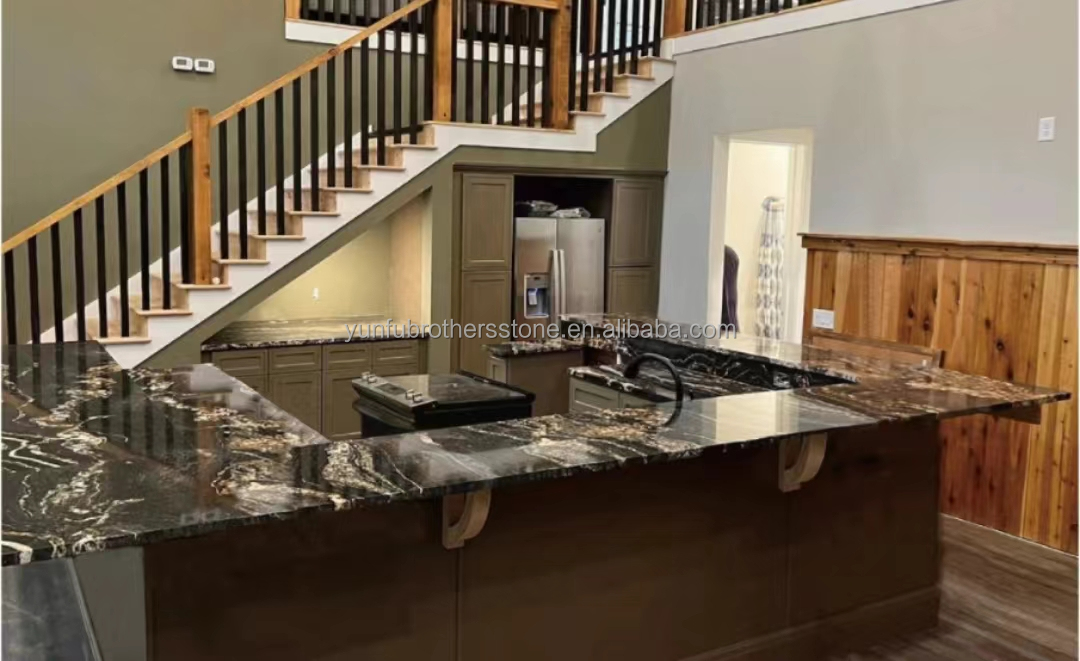 Chinese Granite Luxury Kitchen Countertop with Polished Black Gold Stone