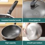 Silver Cooking Kitchen Metal Cooking Pan Glass Cover Non Stick Frying Pan