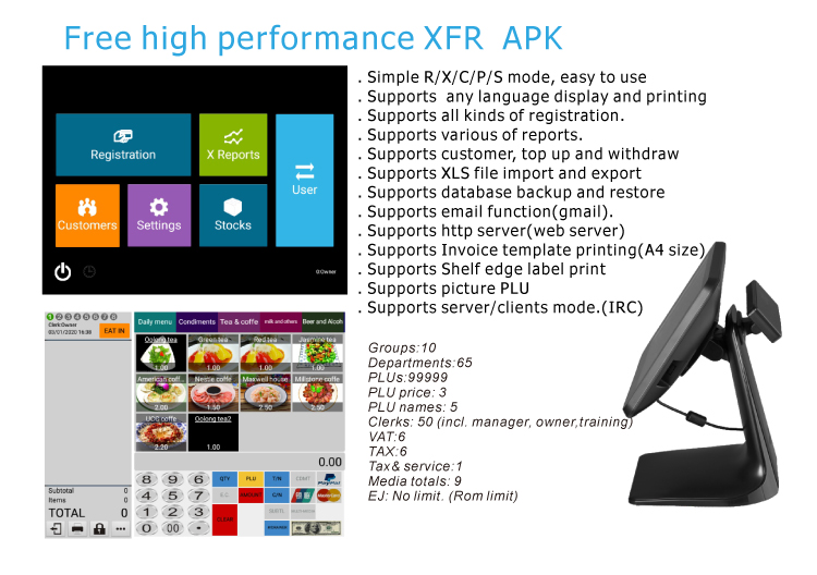 Capacitive Touch Screen WiFi POS Systems for Restaurant and Retail Shop Free Software
