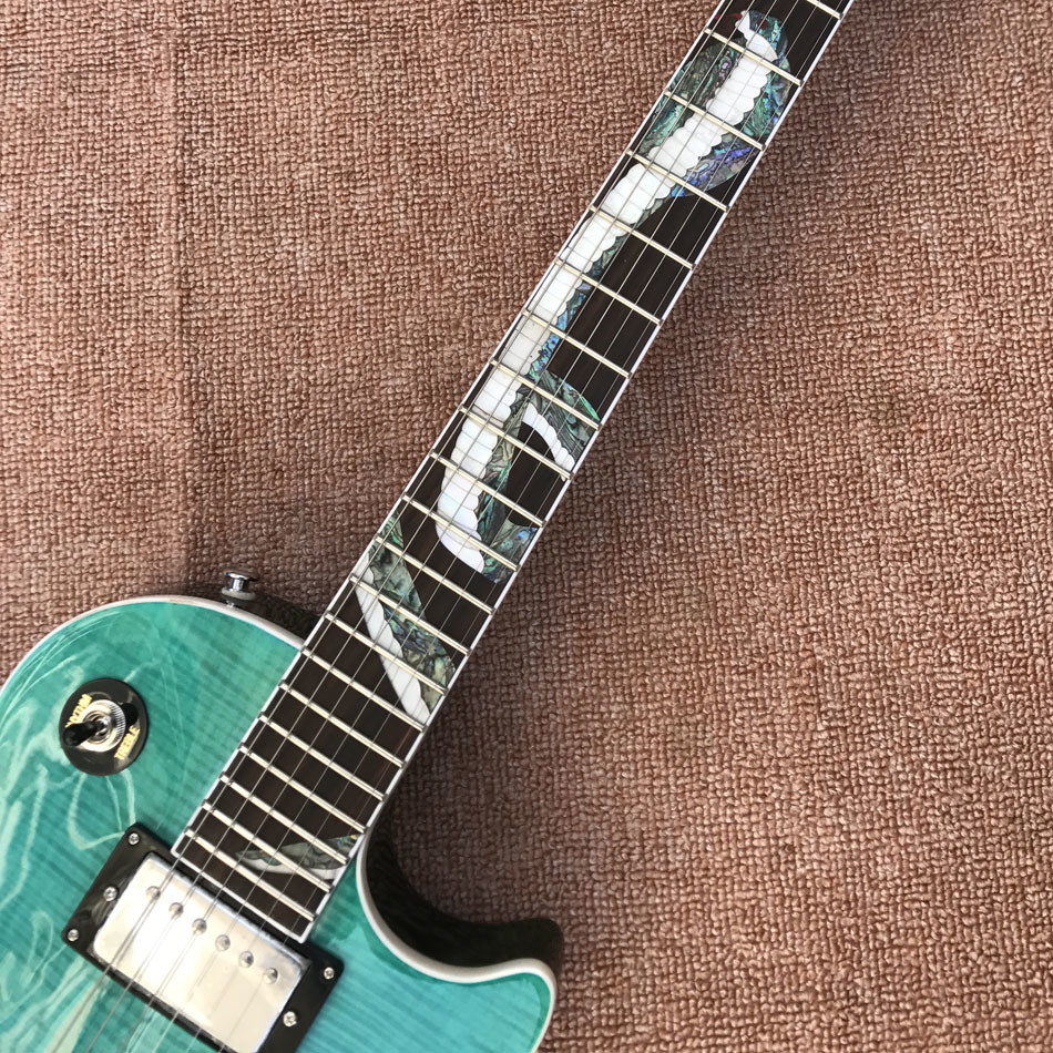 Custom Shop New style LP Standard electric guitar, Flame Maple Top, Abalone snake inlay Rosewood Fingerboard, Free shipp