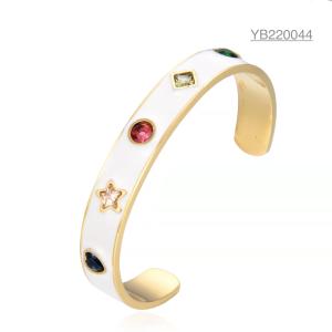 Wholesale Stainless Steel Colorful Gemstone Bracelet White Wide Cuff Bangles For Wedding from china suppliers