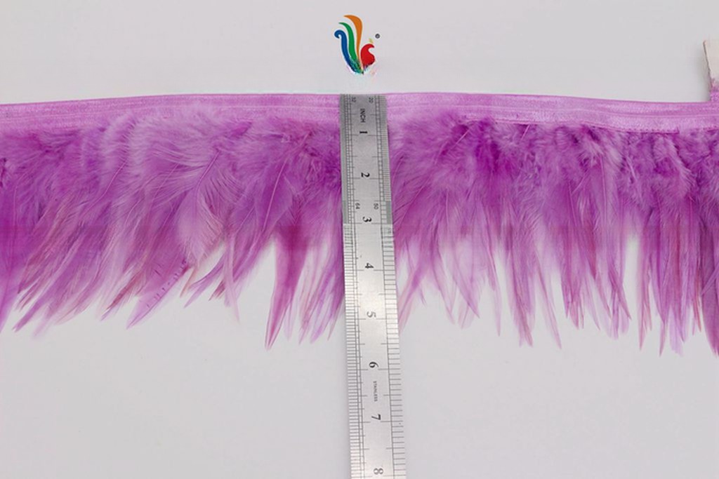4-6inch Party Decoration Stretch Saddle Hackle Feather Fringe Trim with Satin Ribbon Tapes Dyed Pattern