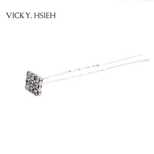 Wholesale VICKY.HSIEH Silver Tone Square Crystal Rhinestone Pave Hair Pin from china suppliers