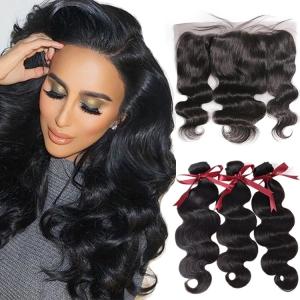Wholesale Natural Color Cambodian Virgin Hair Bundles With Lace Front / Cambodian Body Wave Hair from china suppliers